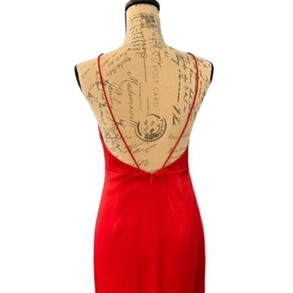 🎉PRICE REDUCED🎉 Aidan Mattox Spaghetti Strap V-Neck Satin Gown Red 6 Backless - Picture 9 of 16